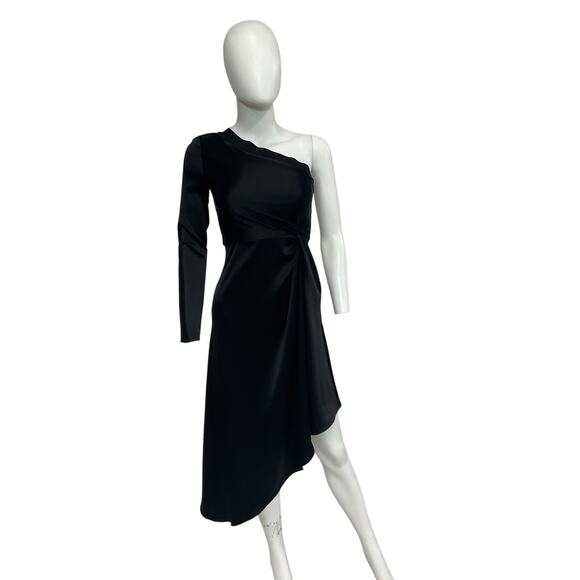 Alice + Olivia 'Dora' Black Polyester Asymm Off The Shldr Dress Size 0